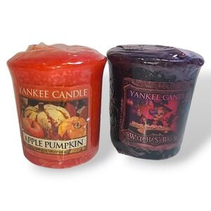 2 Retired Scented Yankee Candle Votives; Halloween Witches Brew & Apple Pumpkin